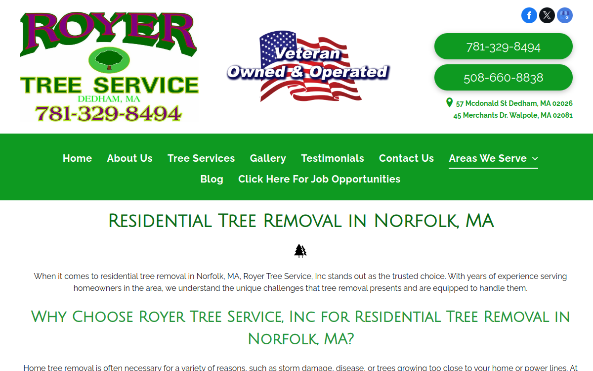 Royer Tree Service Inc website screenshot