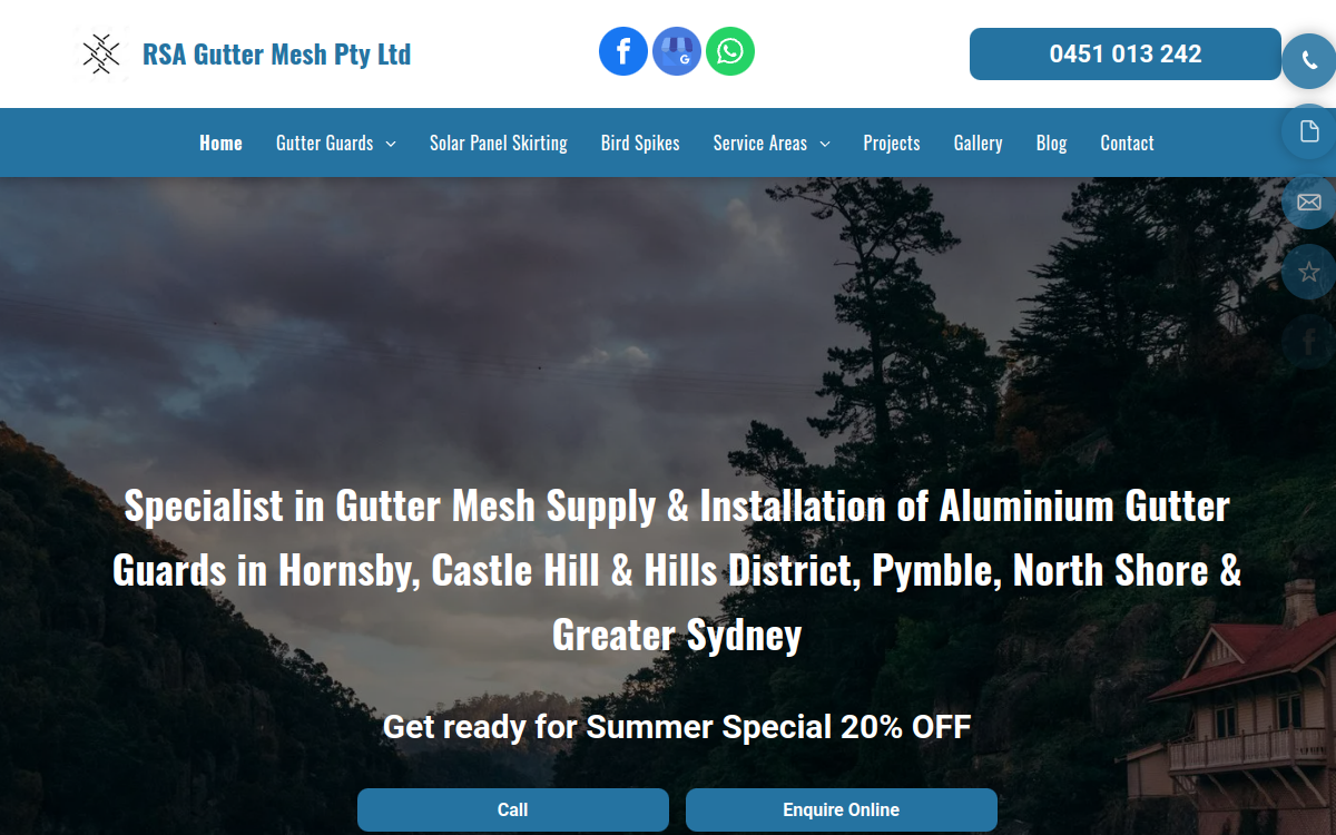 RSA Gutter Mesh Pty Ltd website screenshot