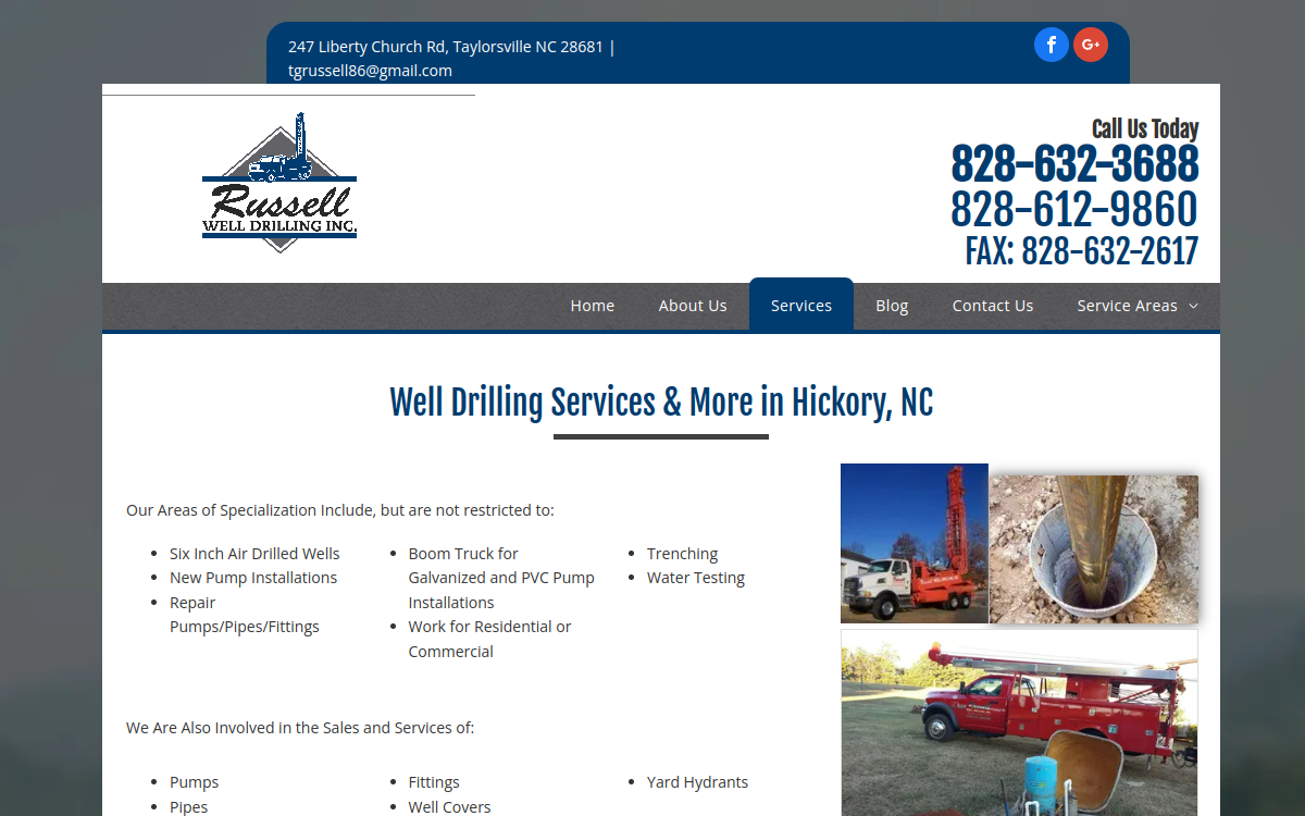 Russell Well Drilling website screenshot