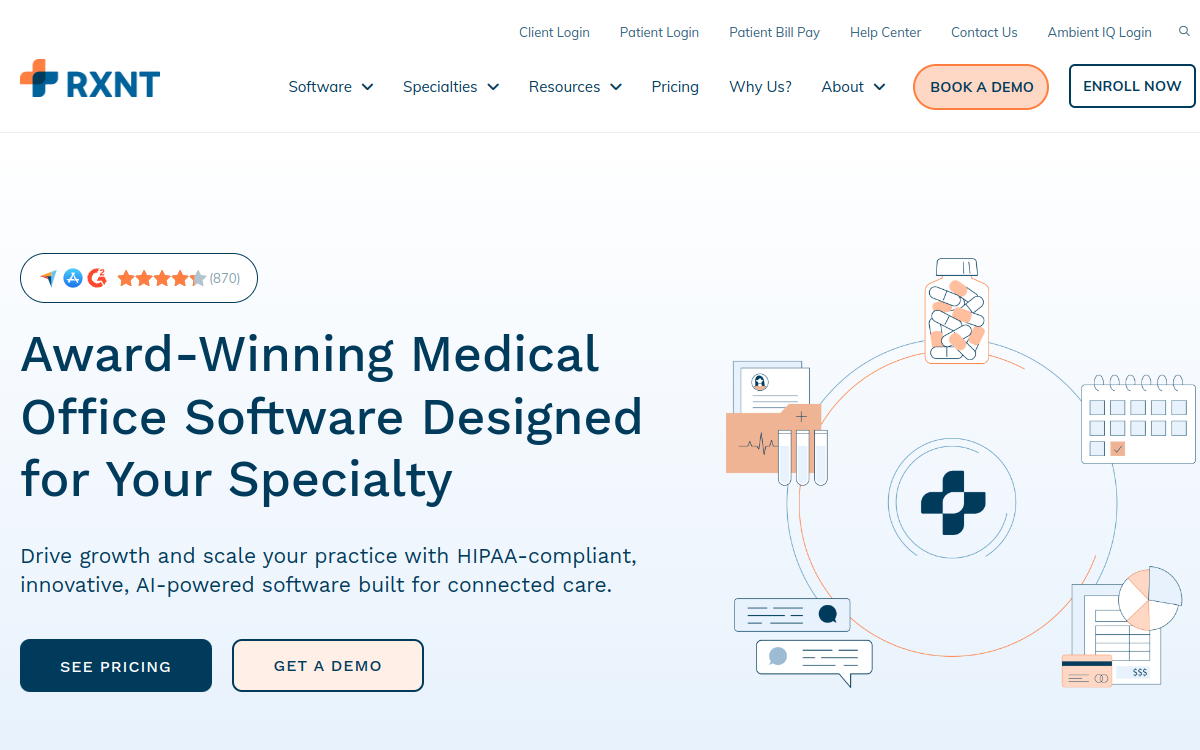 RXNT EHR website screenshot