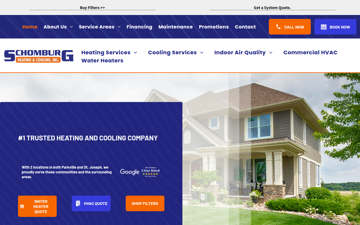 Schomburg Heating & Cooling Inc website screenshot