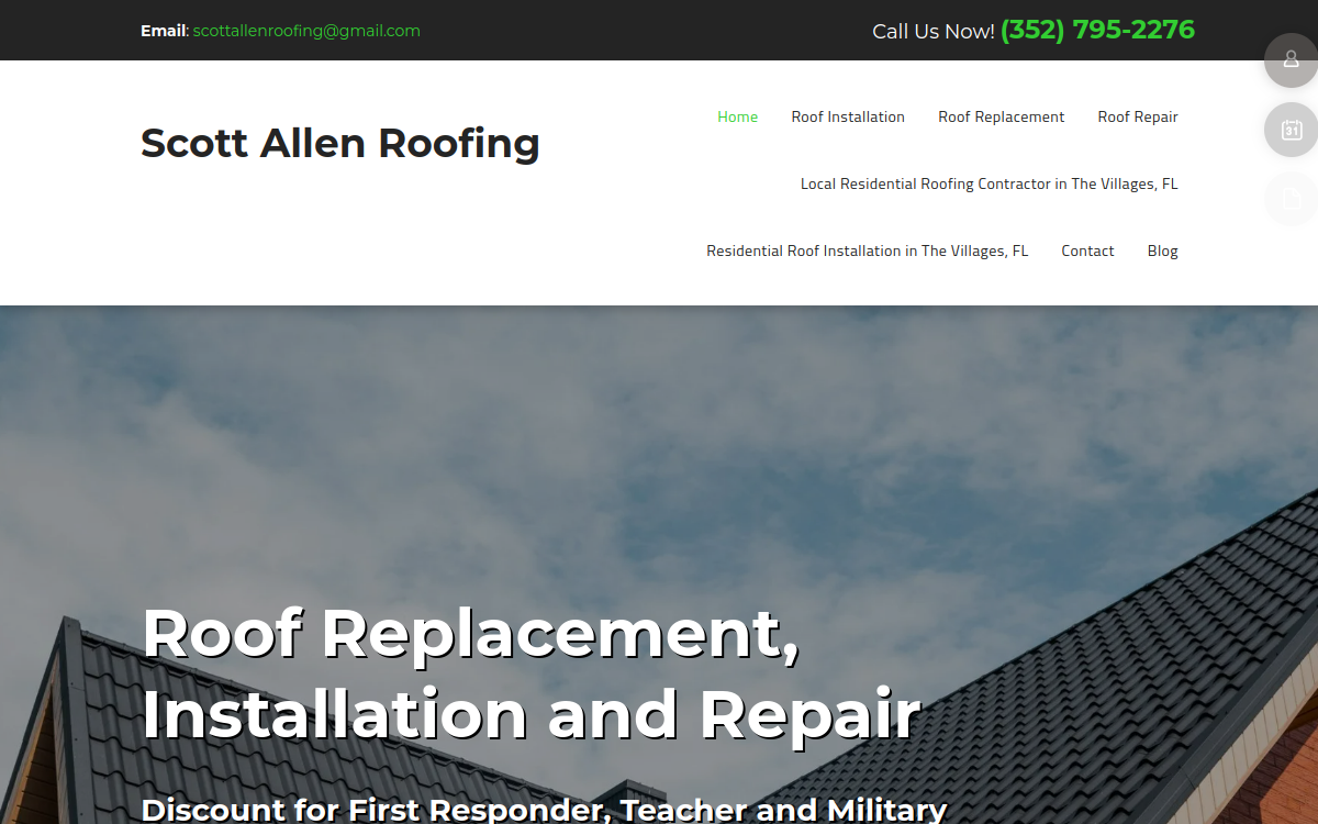 Scott Allen Roofing website screenshot