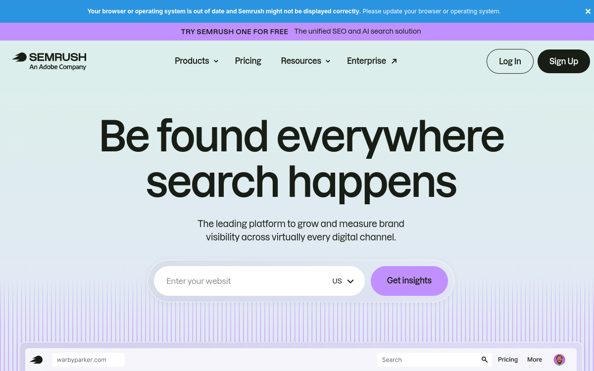 Semrush website preview