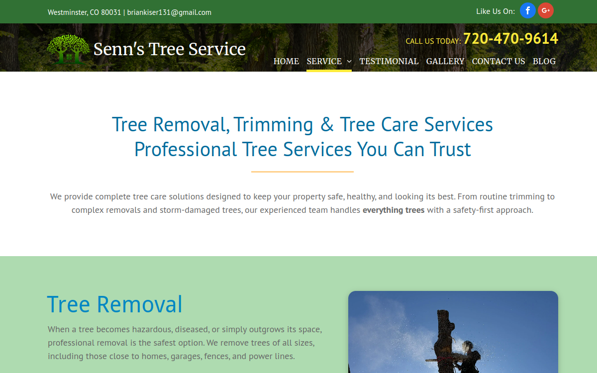 Senn's Tree Service website screenshot