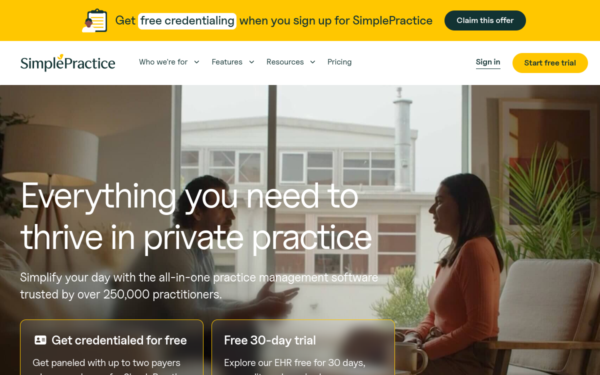 SimplePractice website screenshot