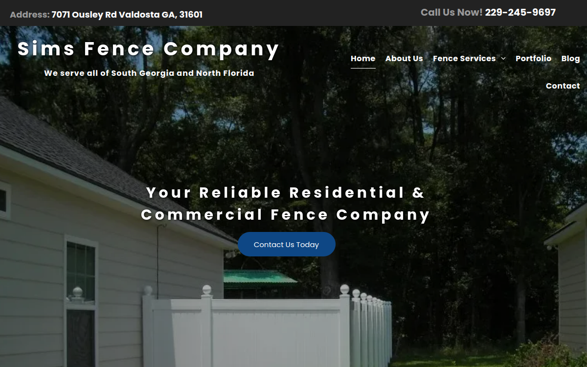 Sims Fence Company website screenshot