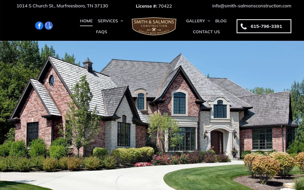 Smith & Salmons Construction website screenshot