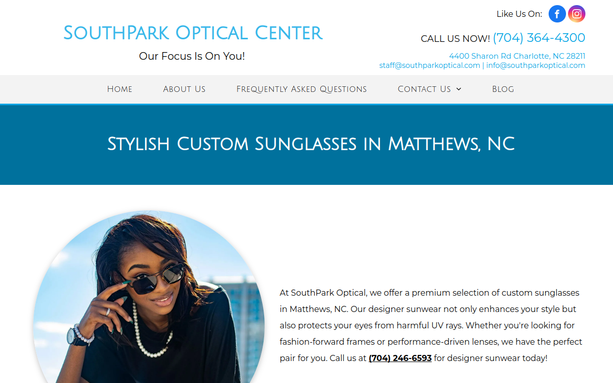SouthPark Optical Center website screenshot