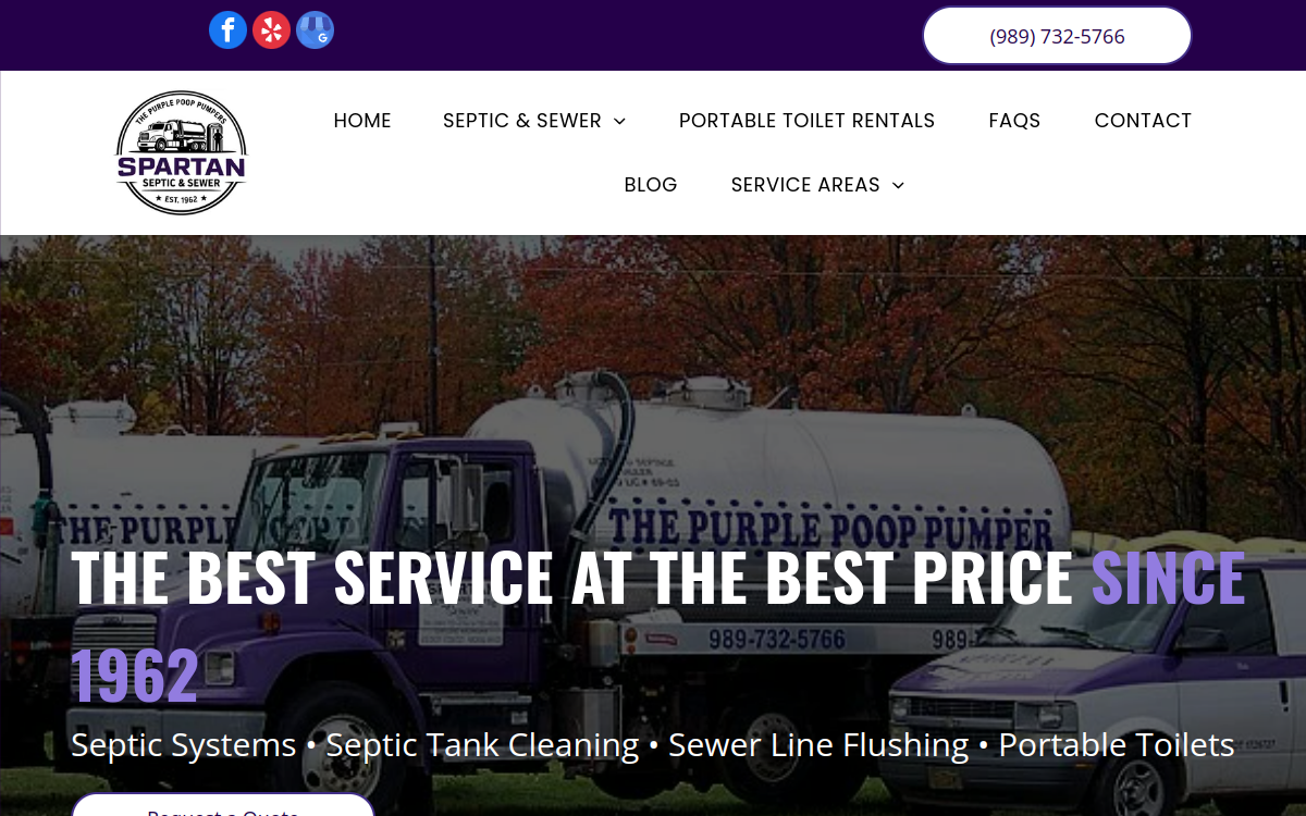 Spartan Sewer & Septic Tank Service website screenshot