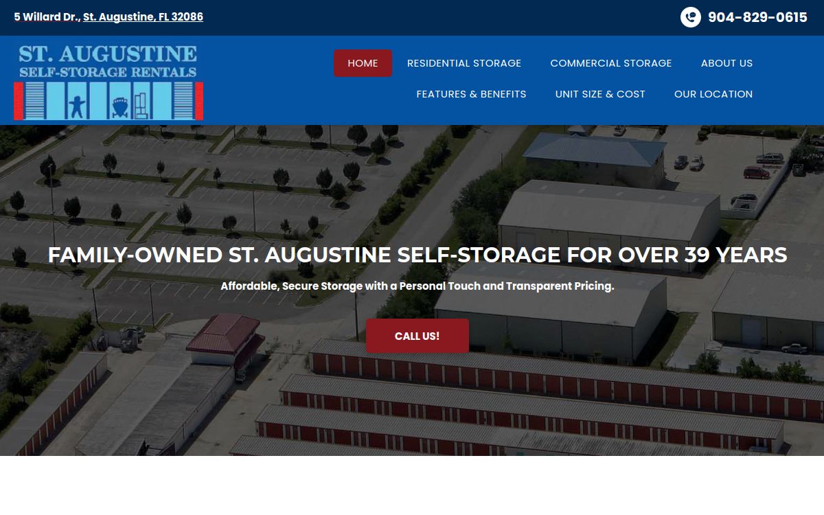 St Augustine Self Storage Inc website screenshot