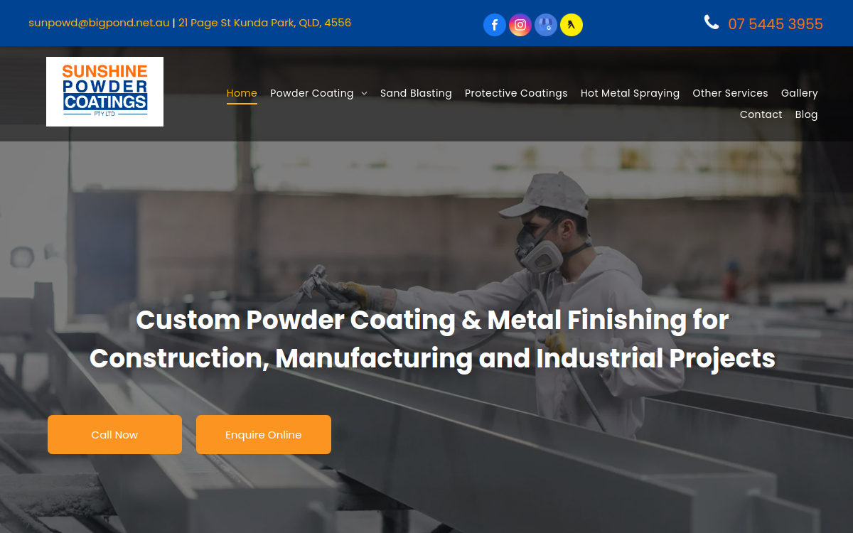 Sunshine Powder Coatings website screenshot
