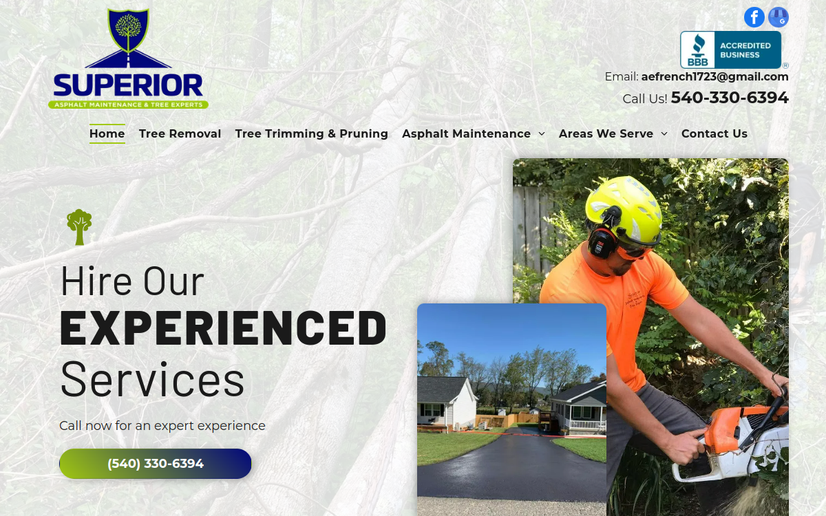 Superior Asphalt Maintenance & Tree Experts website screenshot