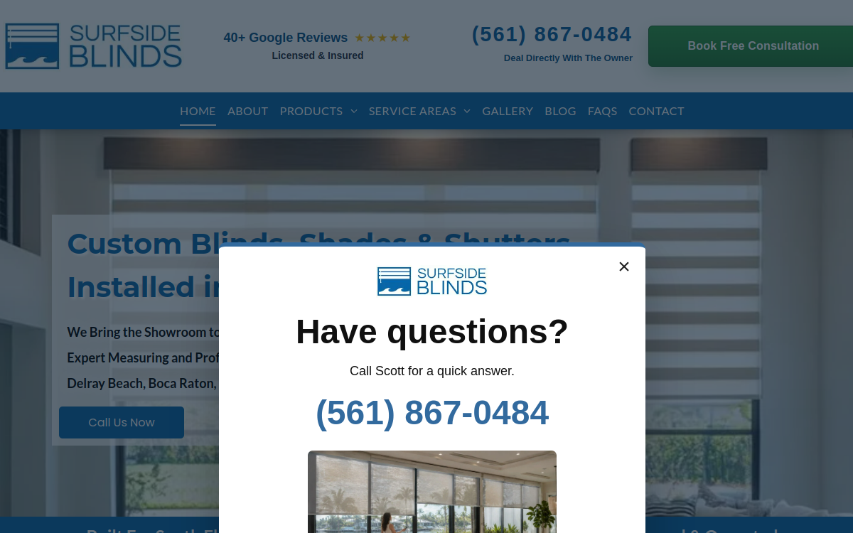 Surfside Blinds website screenshot