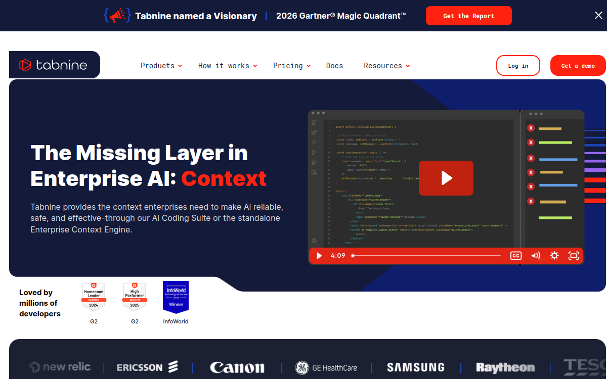 Tabnine website preview