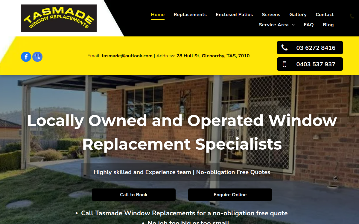 Tasmade Windows Replacements website screenshot