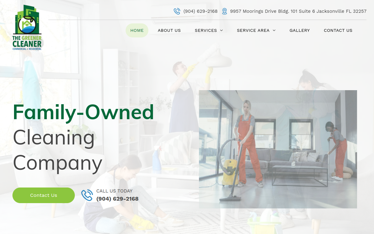 The Greener Cleaner website screenshot