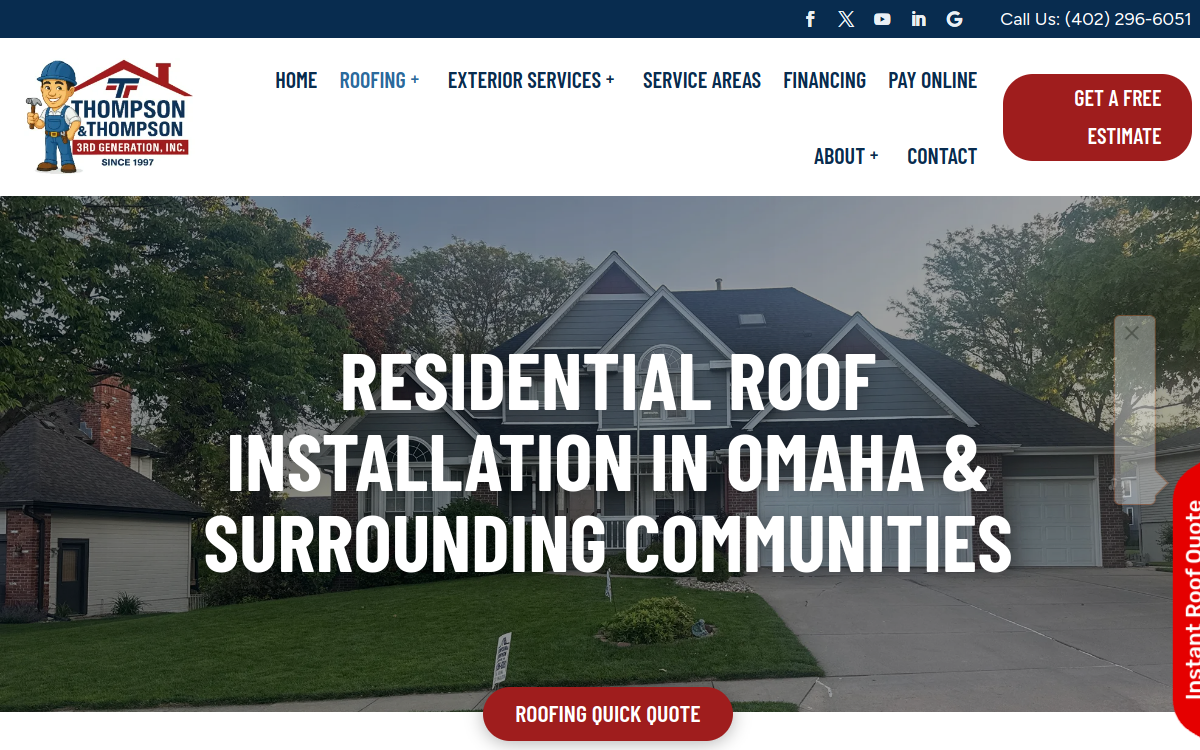 Thompson & Thompson 3rd Generation Roofing, Inc. website screenshot
