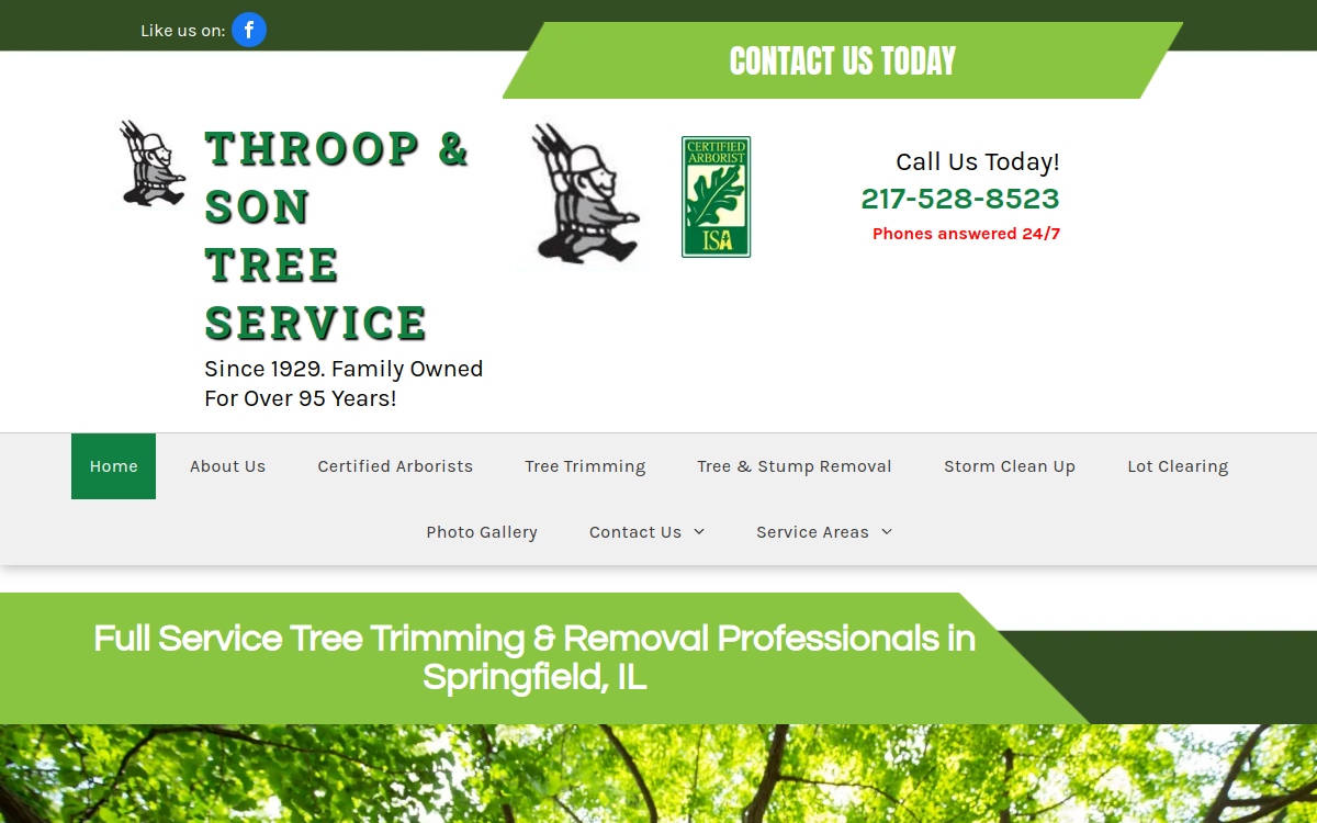 Throop & Son Tree Service website screenshot
