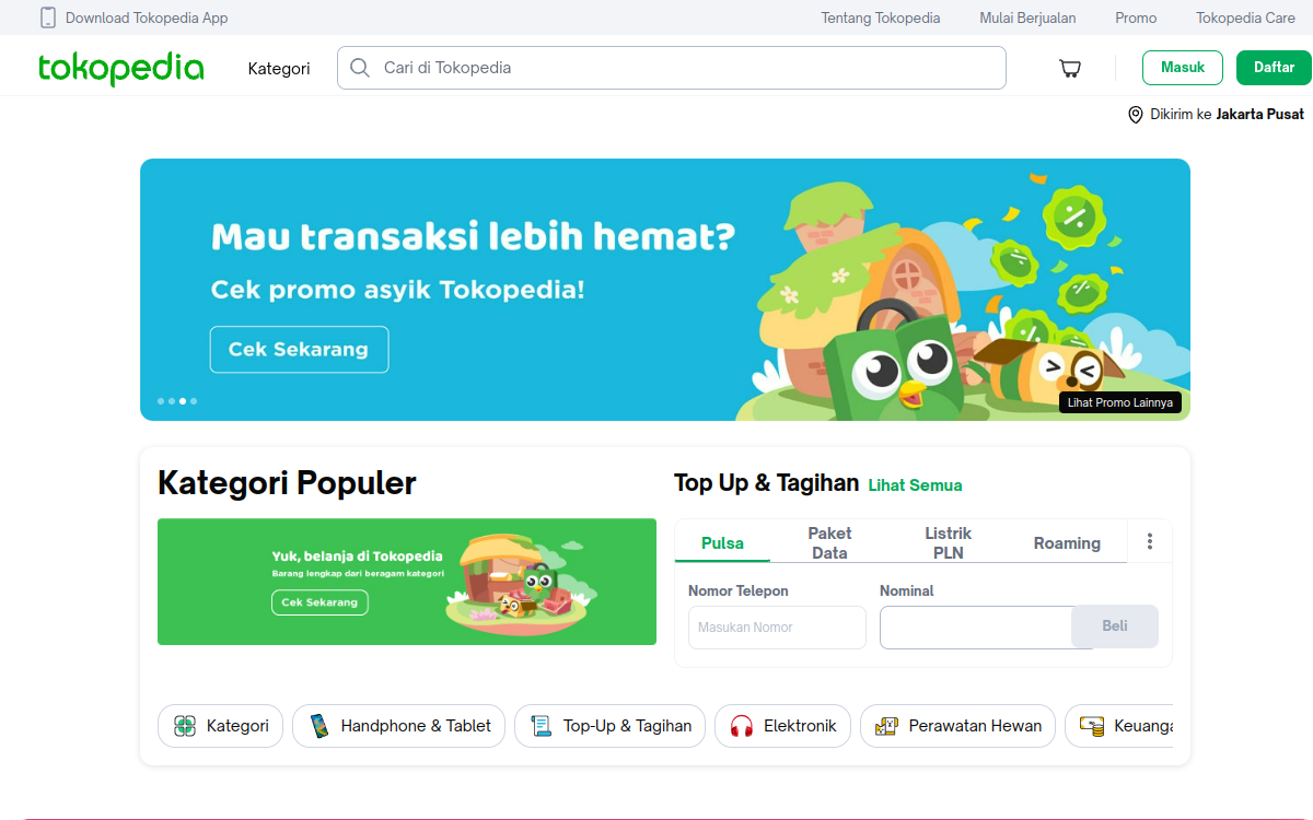 Pratinjau situs resmi Tokopedia