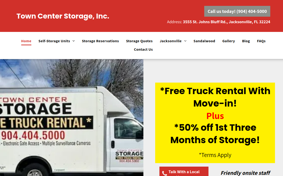 Town Center Storage website screenshot