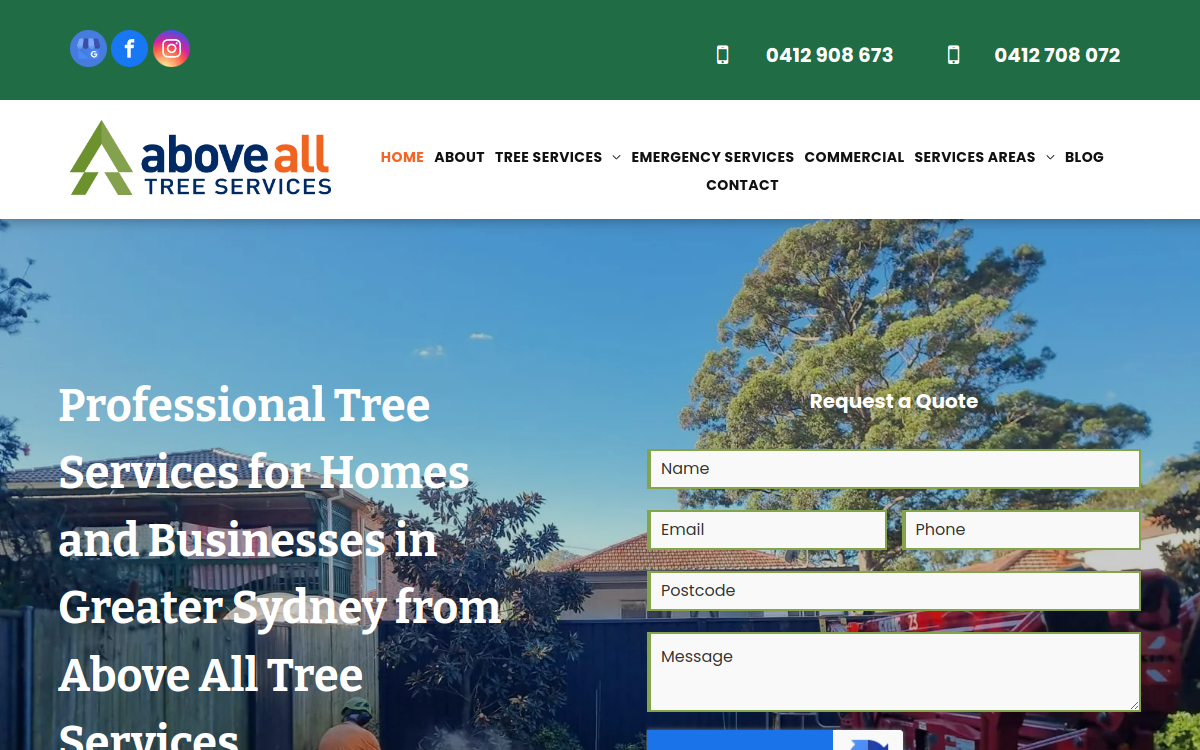 Above All Tree Services website screenshot