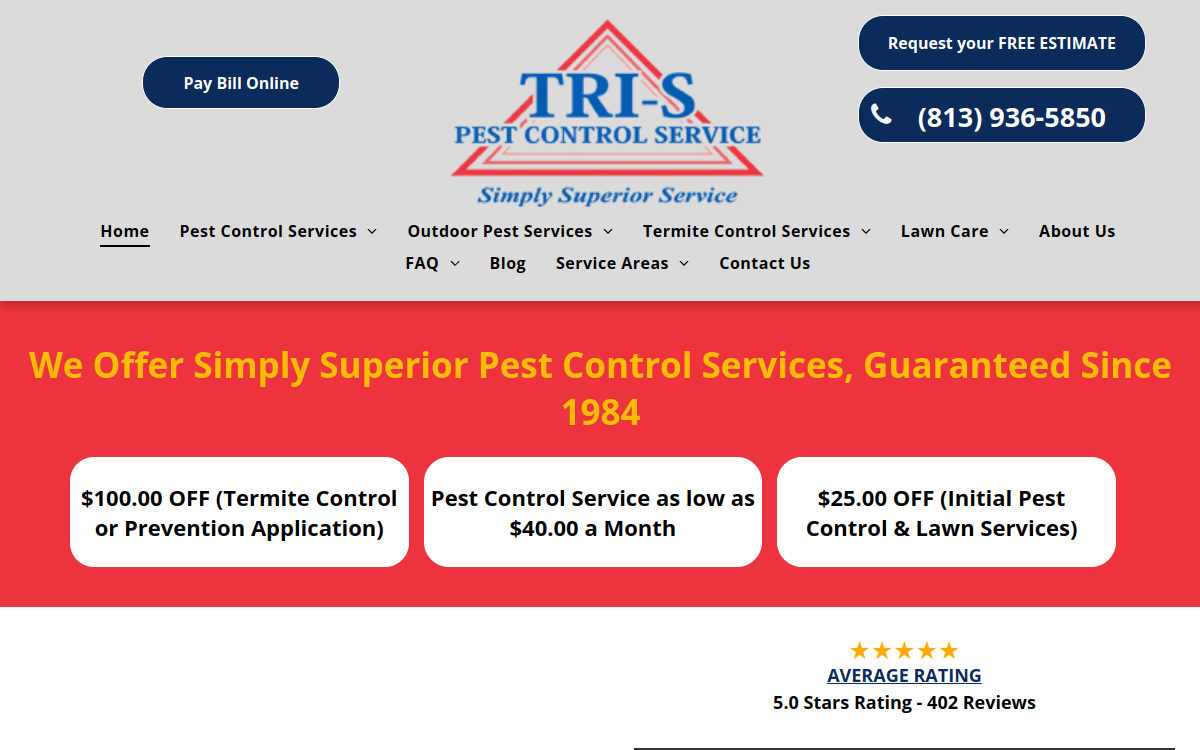 Tri-S Pest Control website screenshot