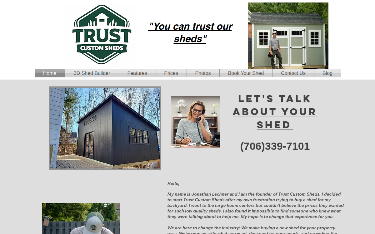 Trust Custom Sheds website screenshot
