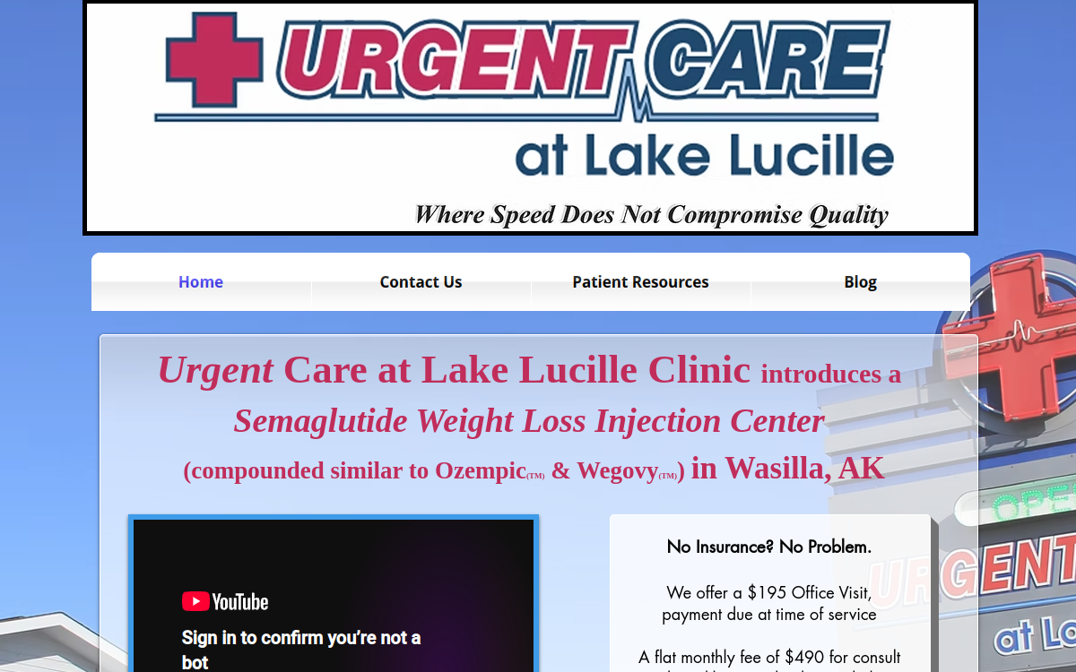 Urgent Care At Lake Lucille website screenshot
