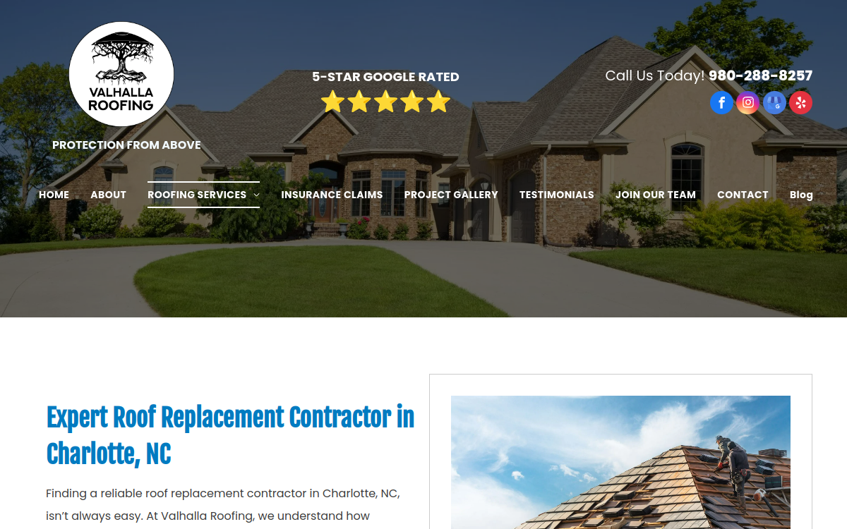 Valhalla Roofing website screenshot