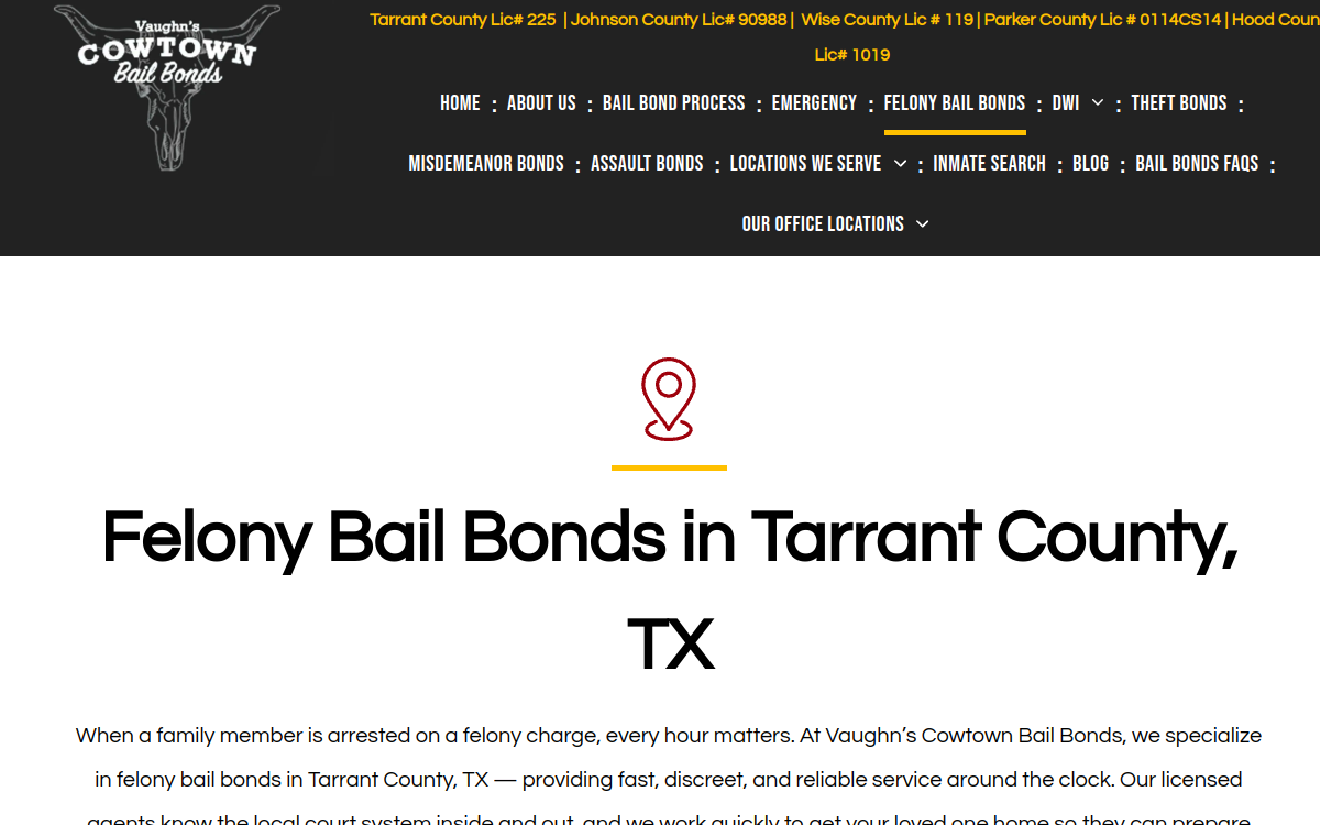 Vaughn's Cowtown Bail Bonds website screenshot