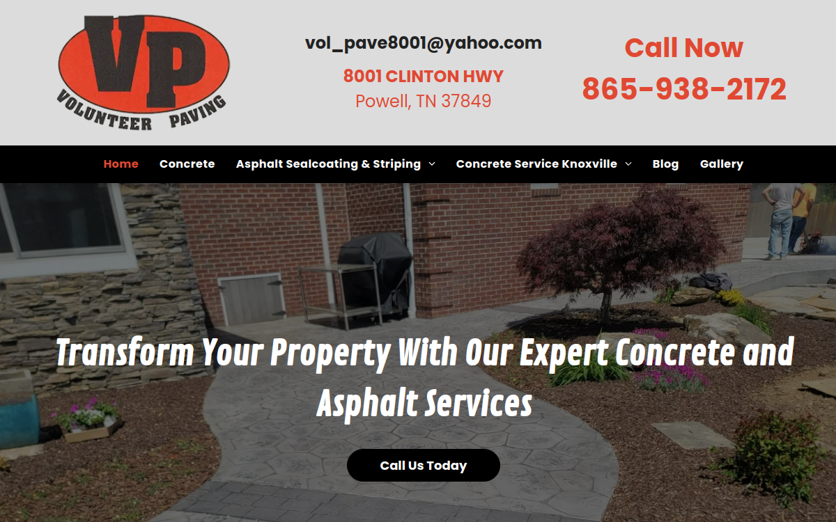 Volunteer Paving And Concrete website screenshot