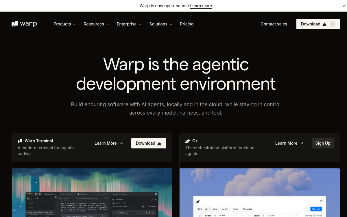 Warp website preview