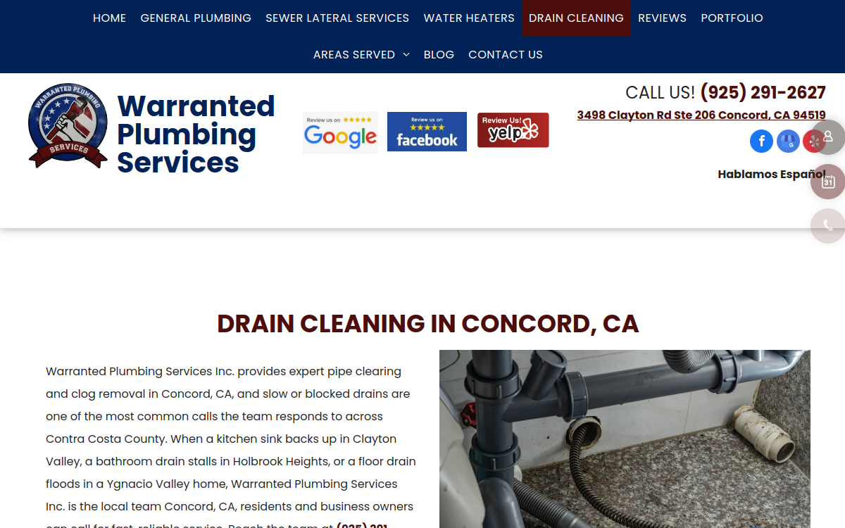 Warranted Plumbing Services, Inc website screenshot