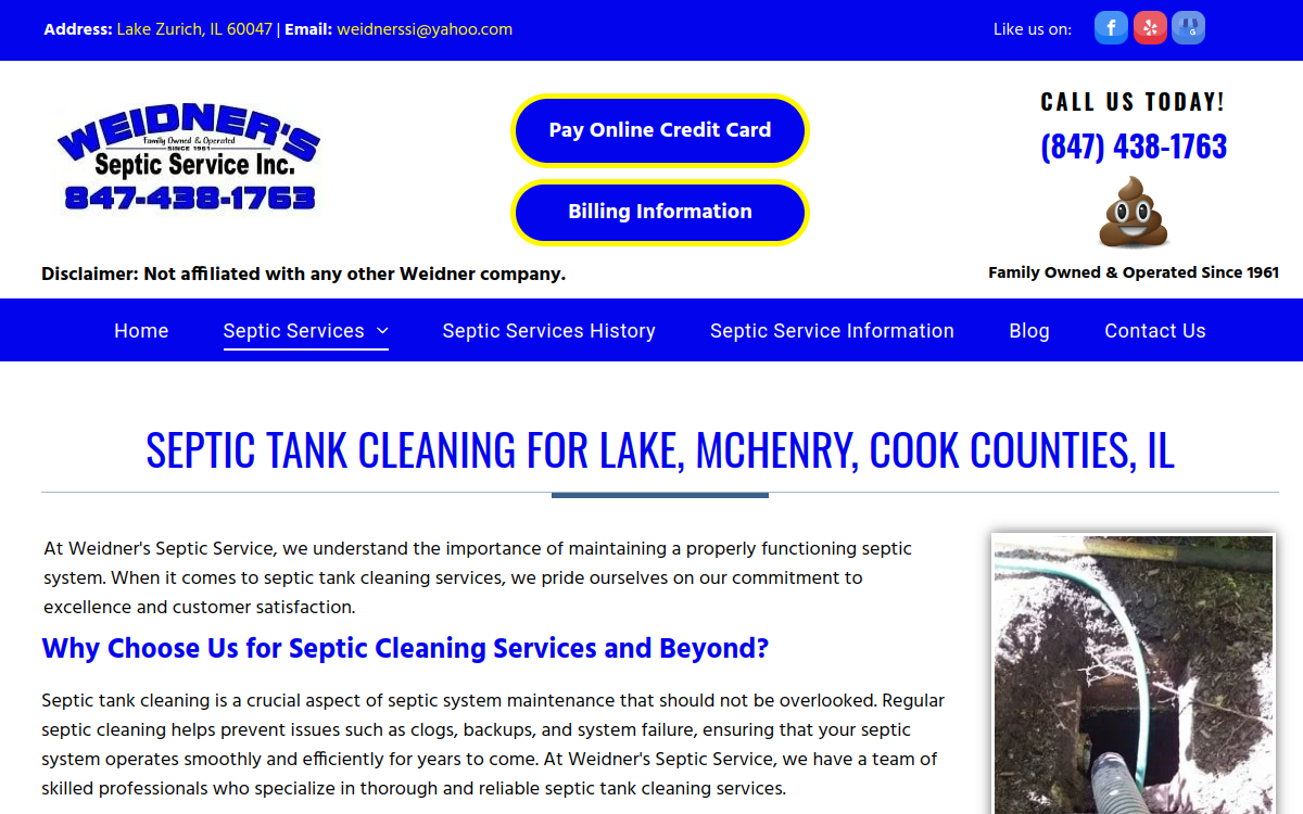 Weidner's Septic Service Inc. website screenshot