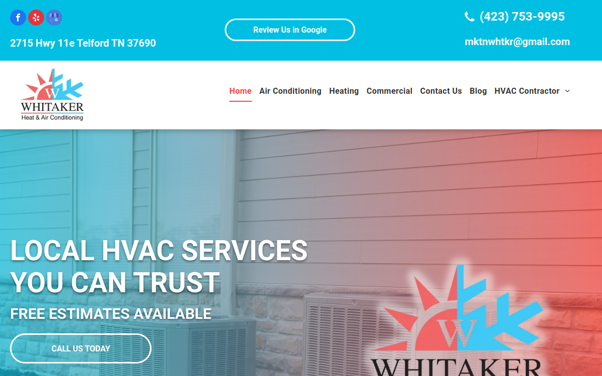 Whitaker Heat & Air Conditioning website screenshot