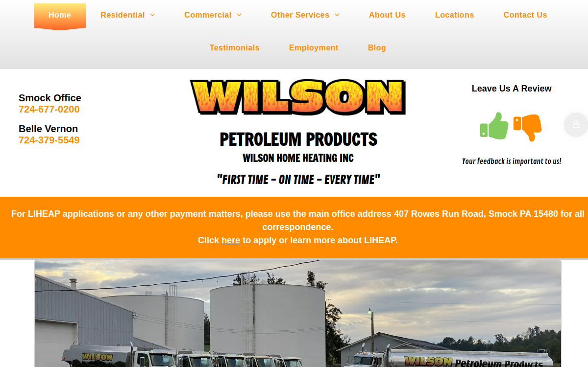 Wilson Home Heating website screenshot