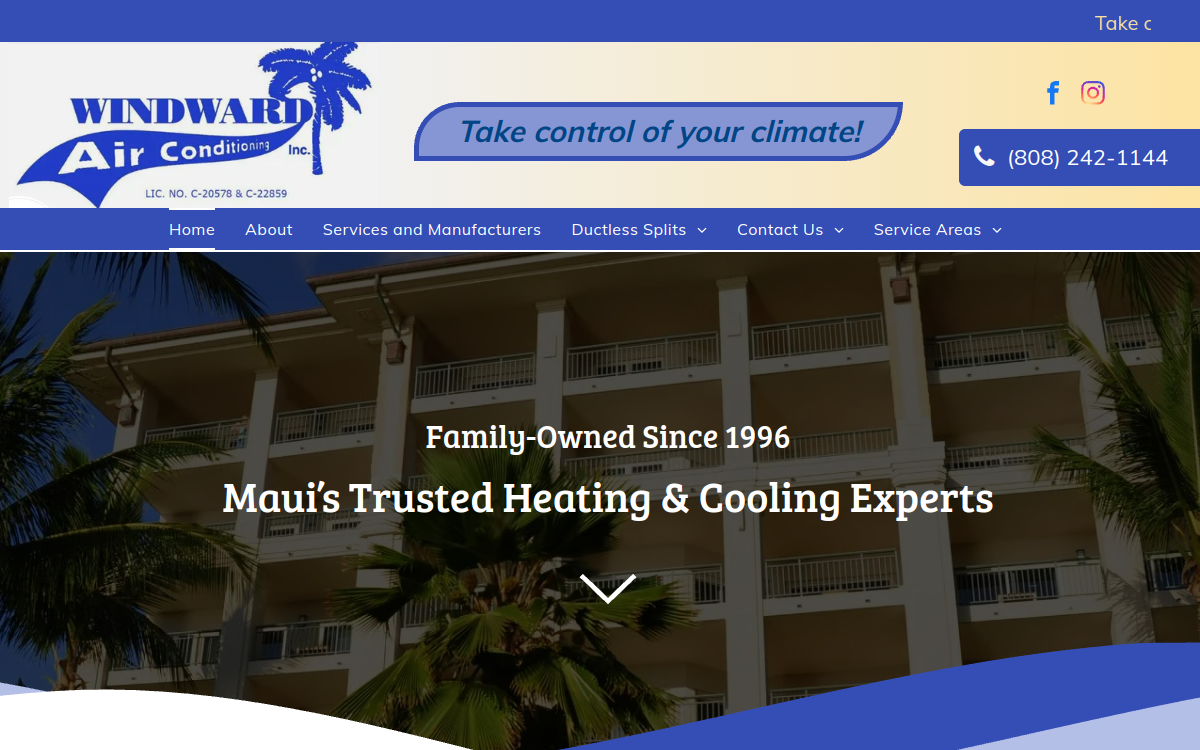 Windward Air Conditioning Inc website screenshot