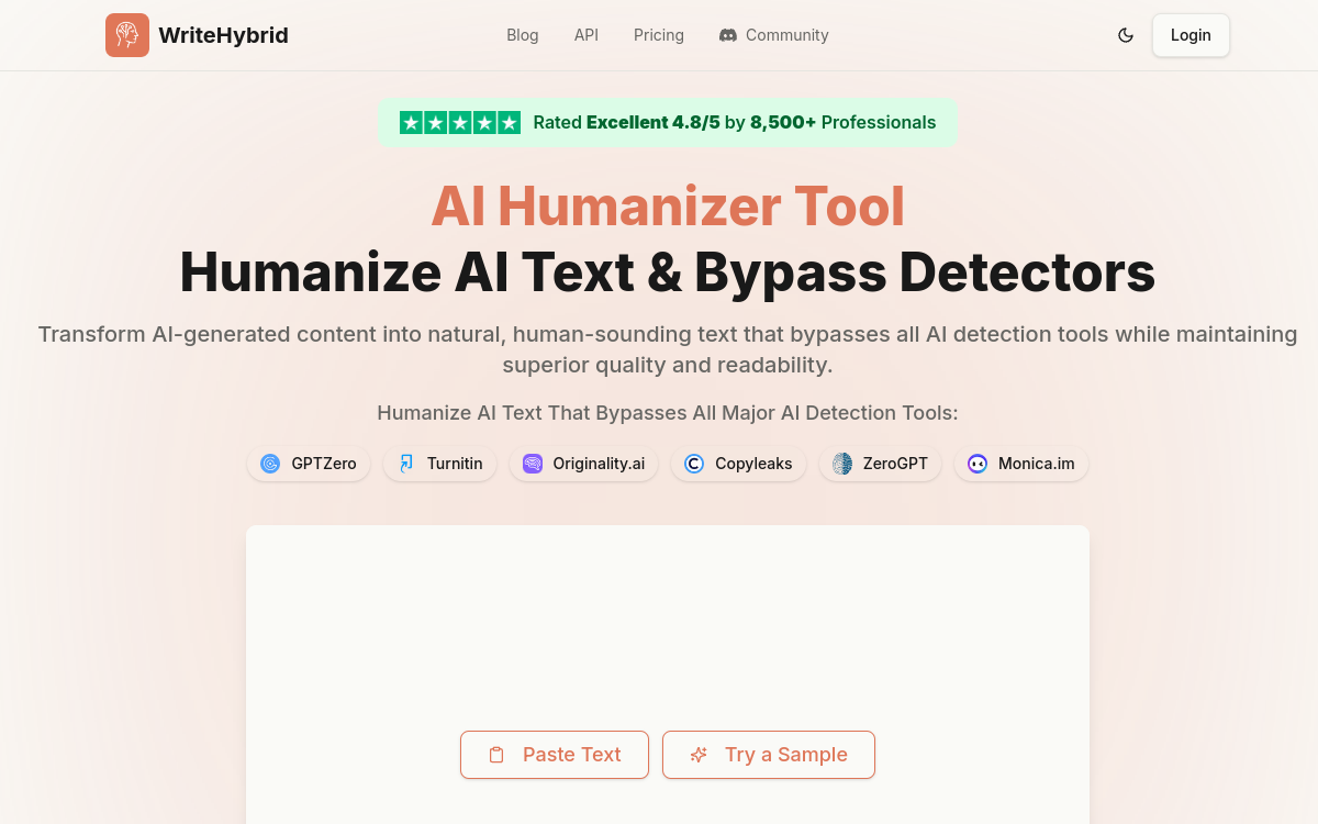 Captura de pantalla de WriteHybrid AI