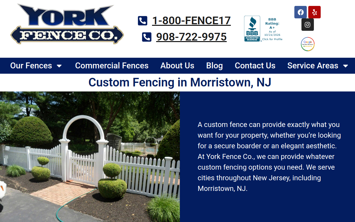 York Fence Co website screenshot