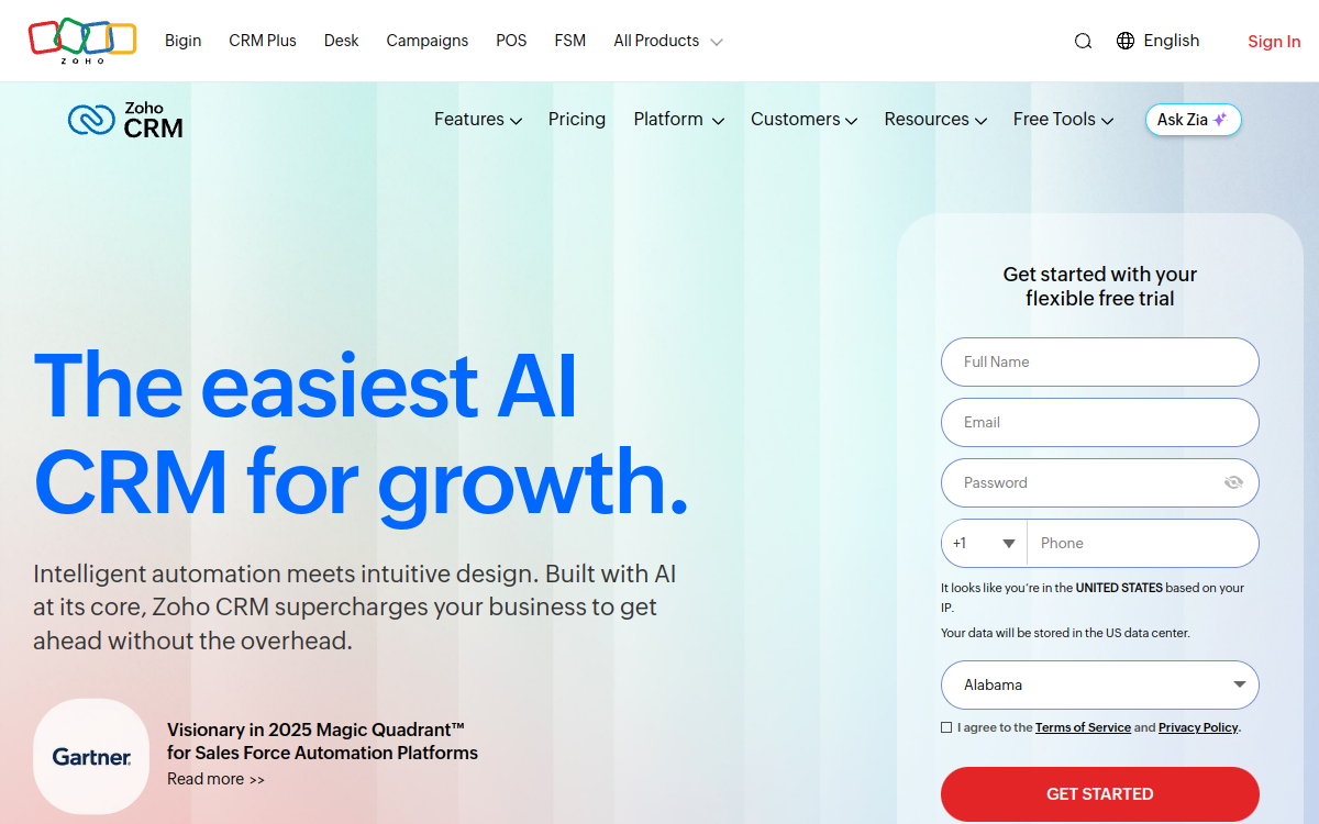 Screenshot von Zoho CRM
