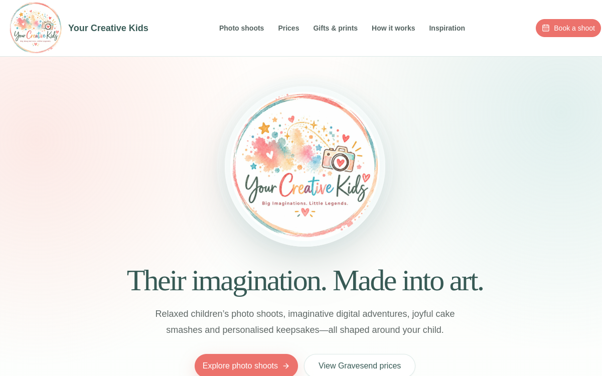 Preview of the Your Creative Kids homepage