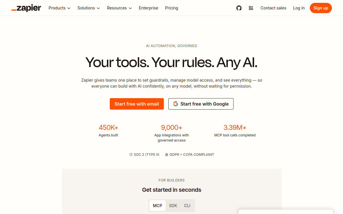 Zapier website preview