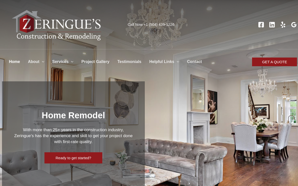 Zeringue's Construction and Remodeling website screenshot