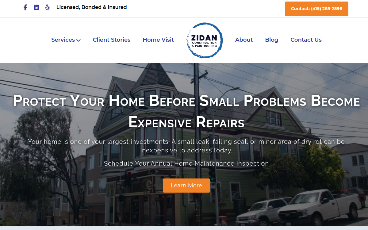 Zidan Construction & Painting, Inc. website screenshot