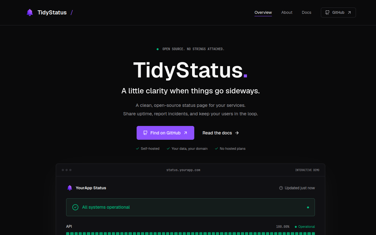 TidyStatus homepage screengrab