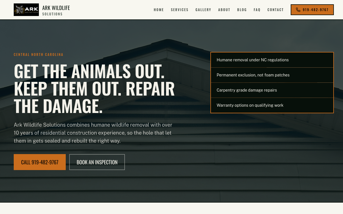 Ark Wildlife Solutions website preview