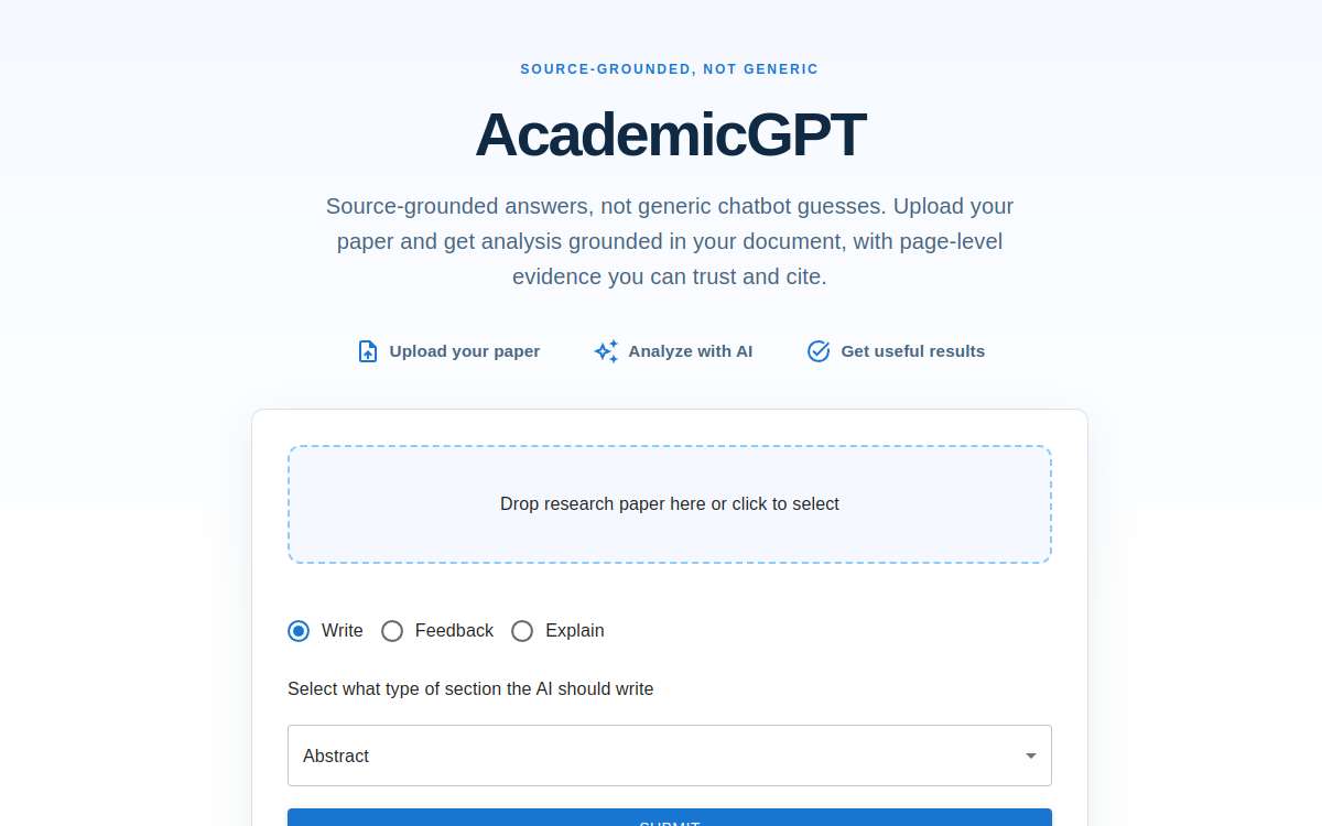 AcademicGPT website screenshot