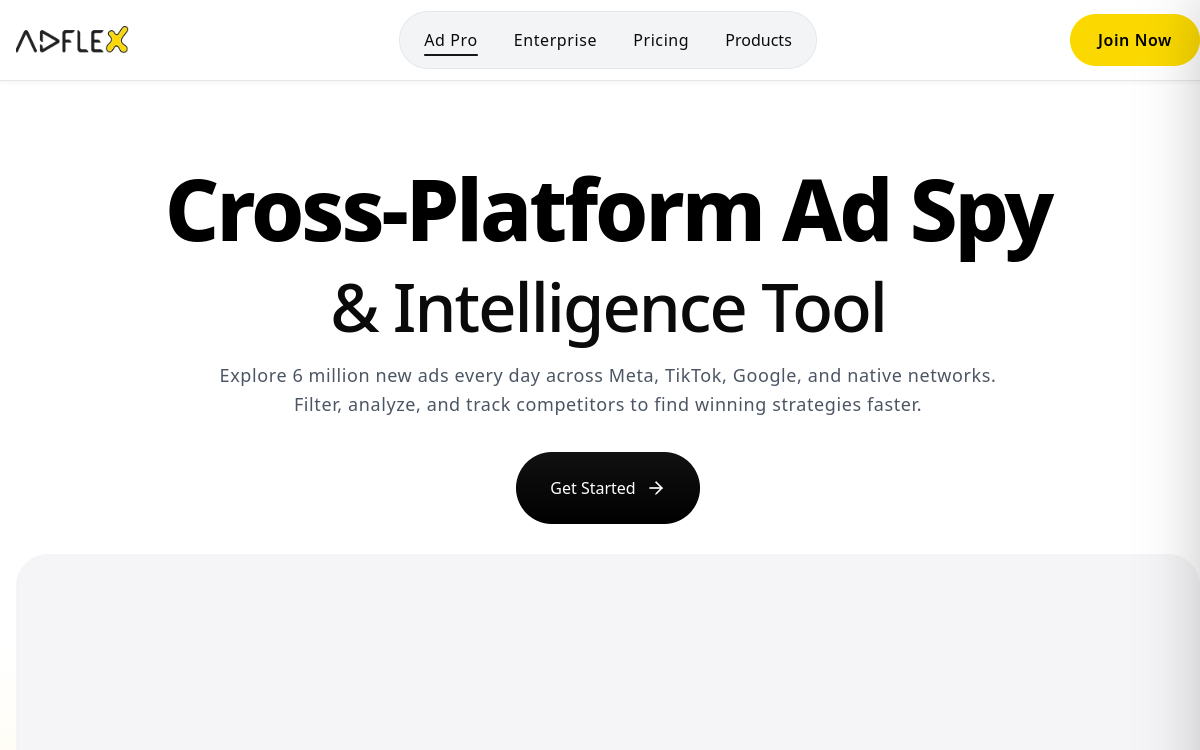 Adflex Ad Intelligence website screenshot