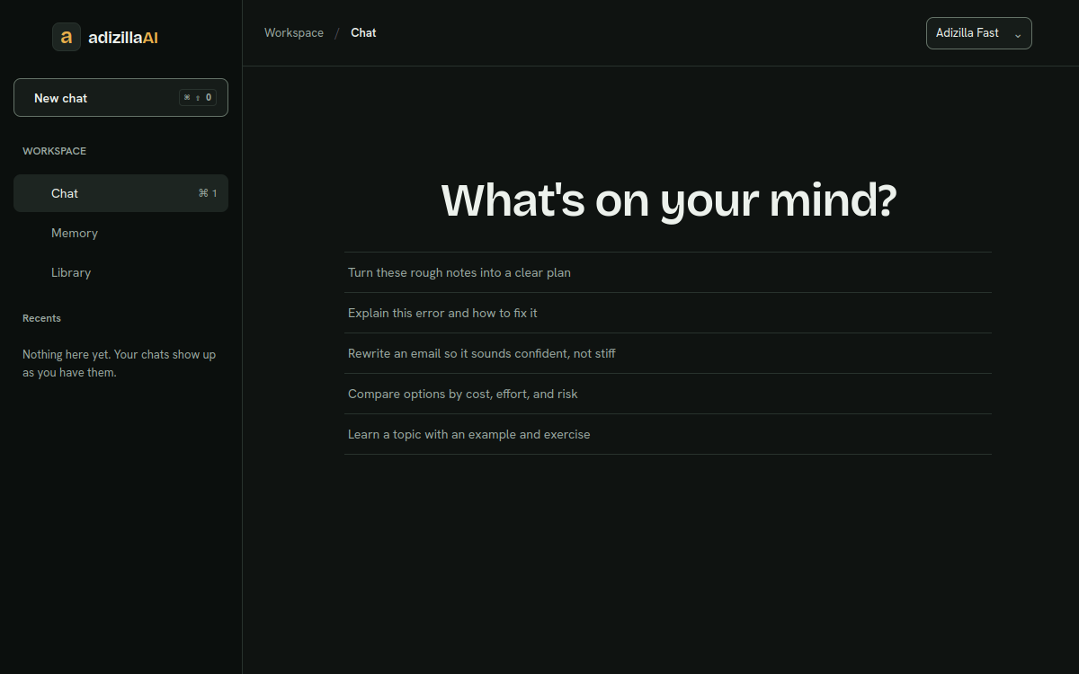 Screenshot of the live AdizillaAI web application