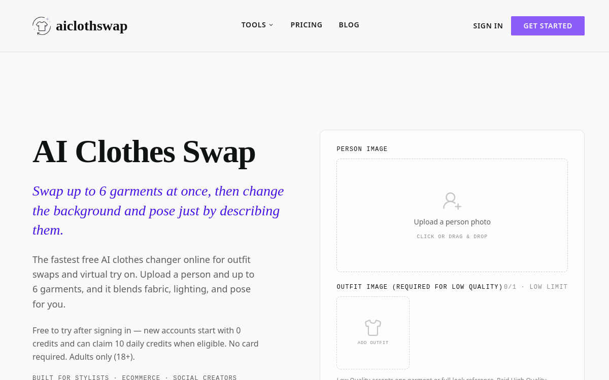 AIClothSwap website screenshot